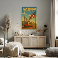 Vintage San Diego Trolley Travel Poster PosterGoat