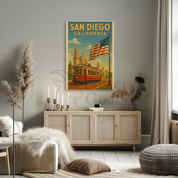 Vintage San Diego Trolley Travel Poster PosterGoat