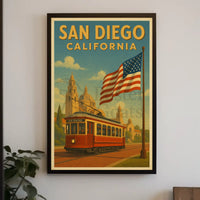 Vintage San Diego Trolley Travel Poster PosterGoat