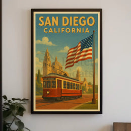 Vintage San Diego Trolley Travel Poster PosterGoat