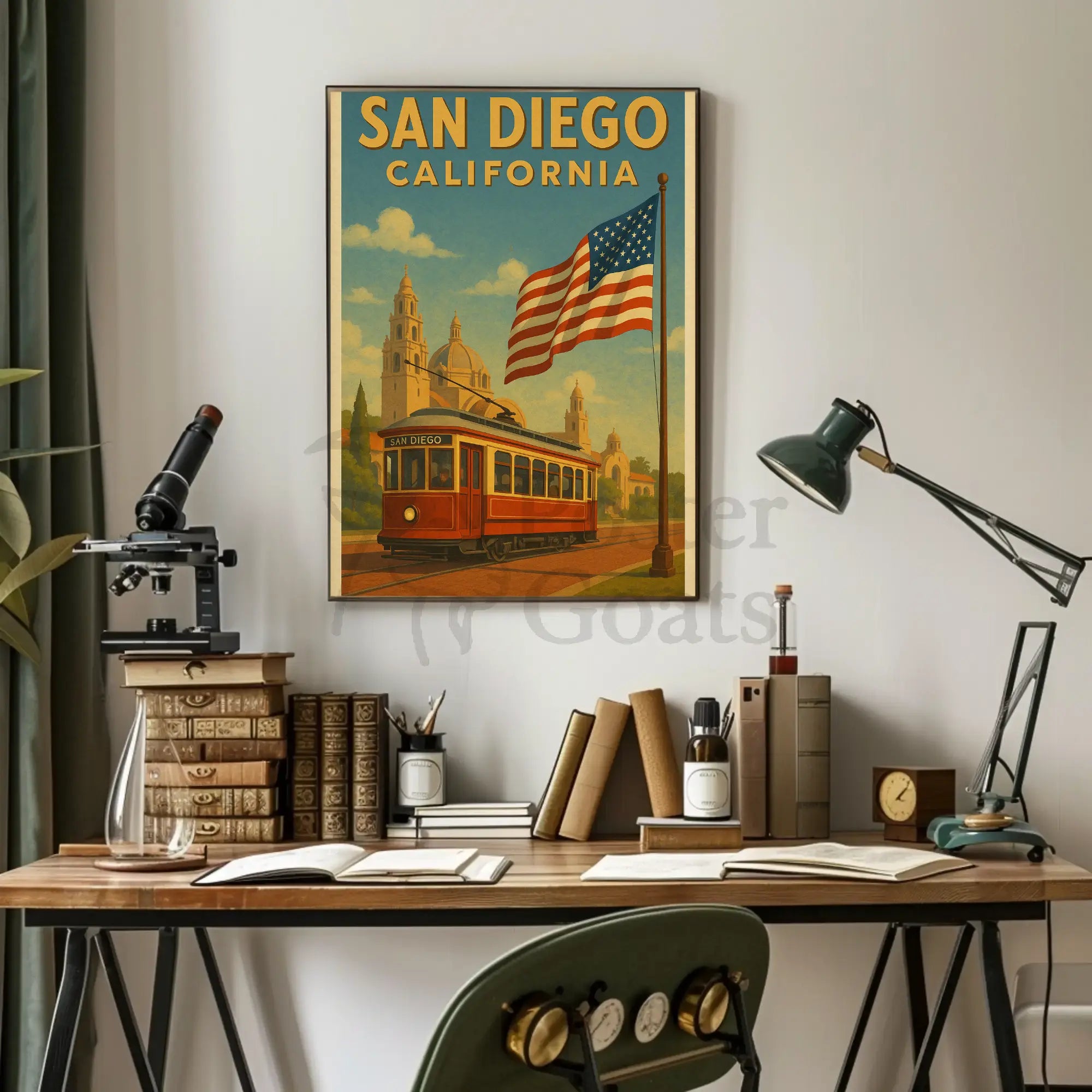 Vintage San Diego Trolley Travel Poster PosterGoat