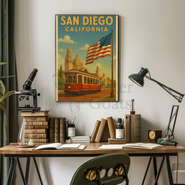 Vintage San Diego Trolley Travel Poster PosterGoat