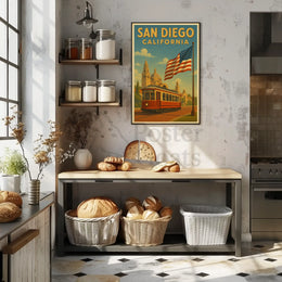 Vintage San Diego Trolley Travel Poster PosterGoat