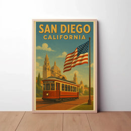 Vintage San Diego Trolley Travel Poster PosterGoat