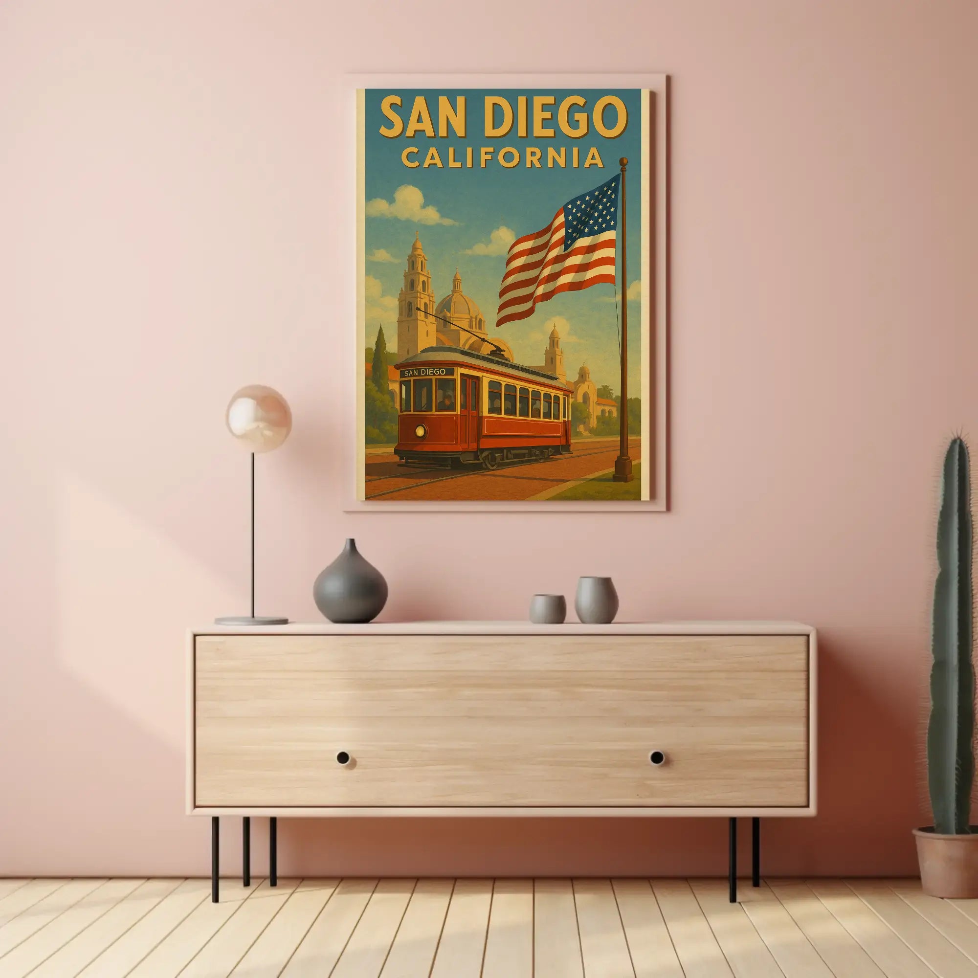 Vintage San Diego Trolley Travel Poster PosterGoat