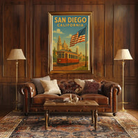 Vintage San Diego Trolley Travel Poster PosterGoat