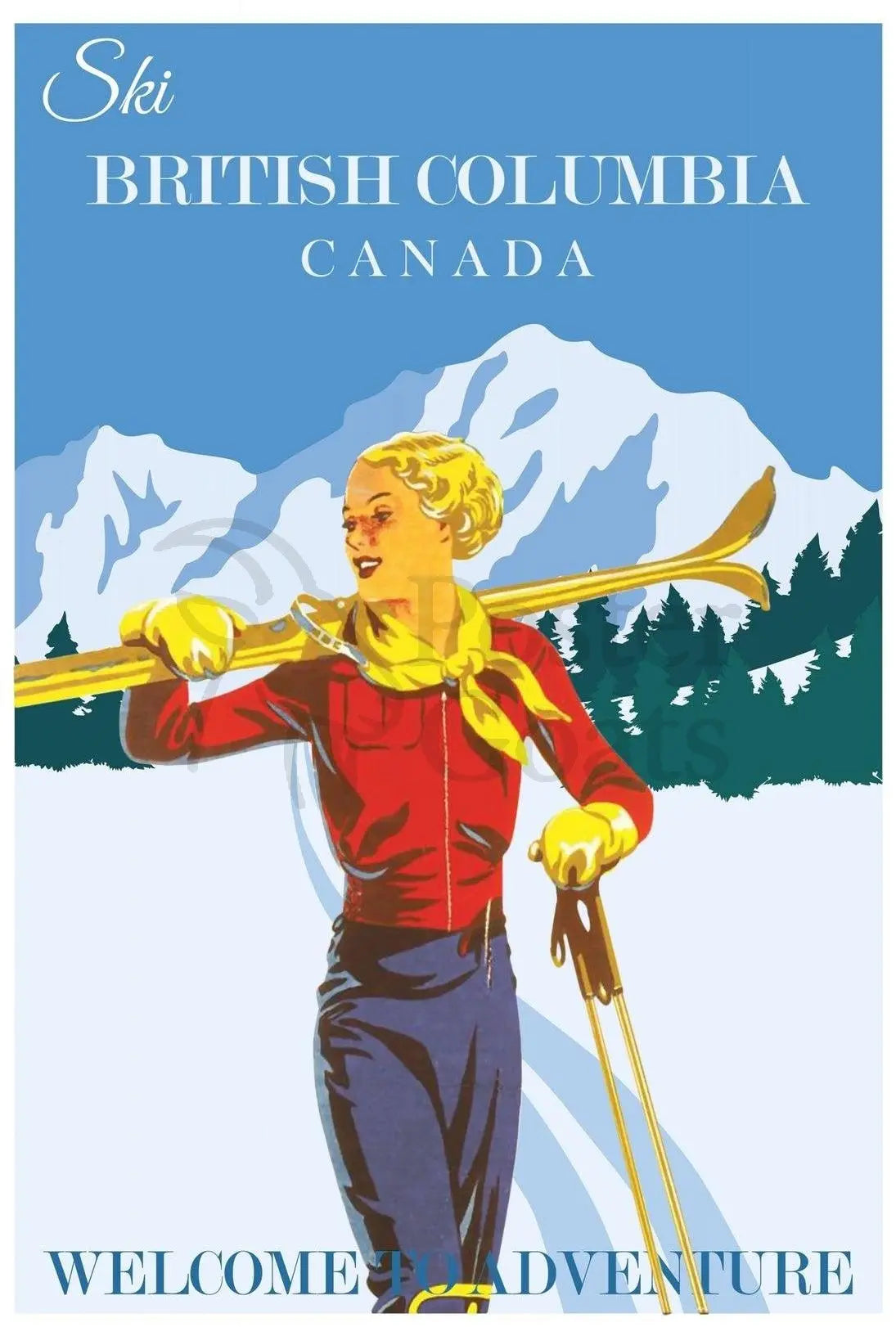 Vintage Skiing Adventure Poster - Retro Travel Poster PosterGoat