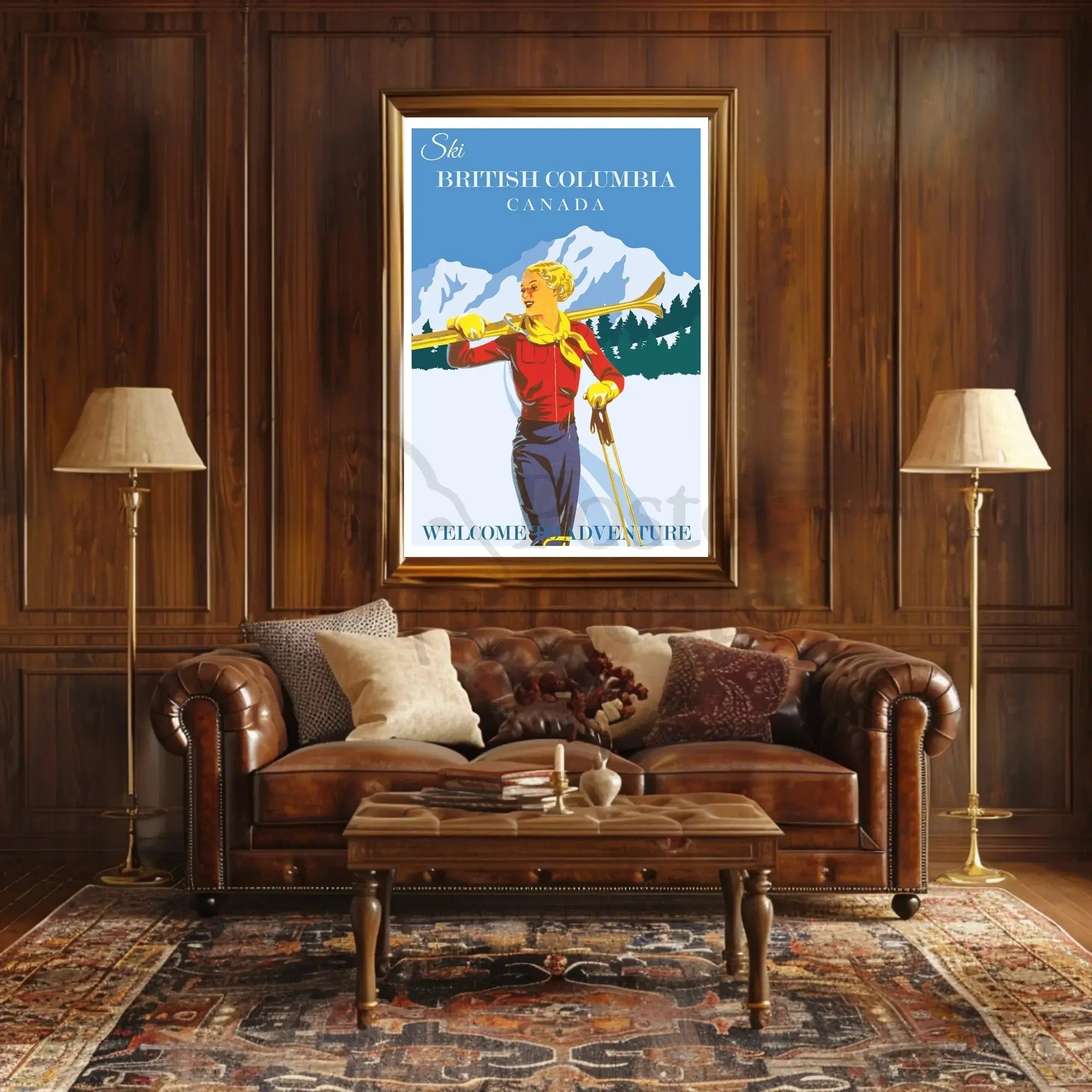 Vintage Skiing Adventure Poster - Retro Travel Poster PosterGoat
