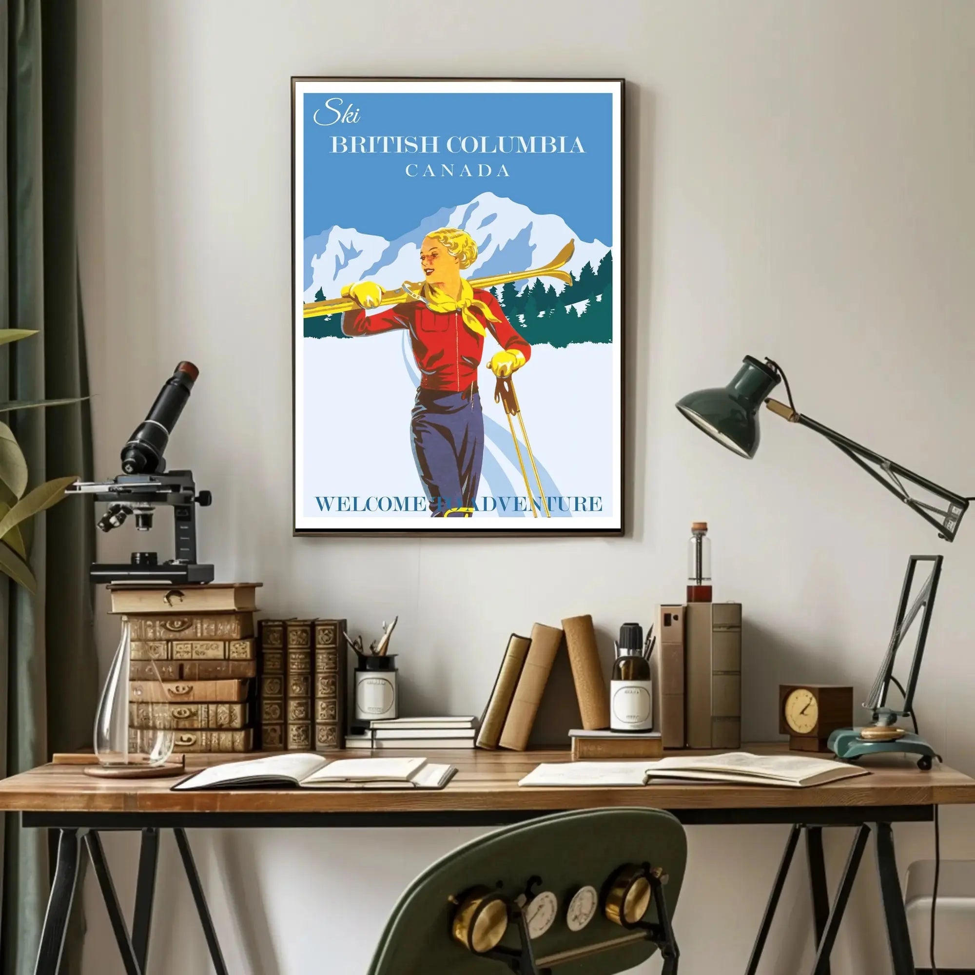 Vintage Skiing Adventure Poster - Retro Travel Poster PosterGoat