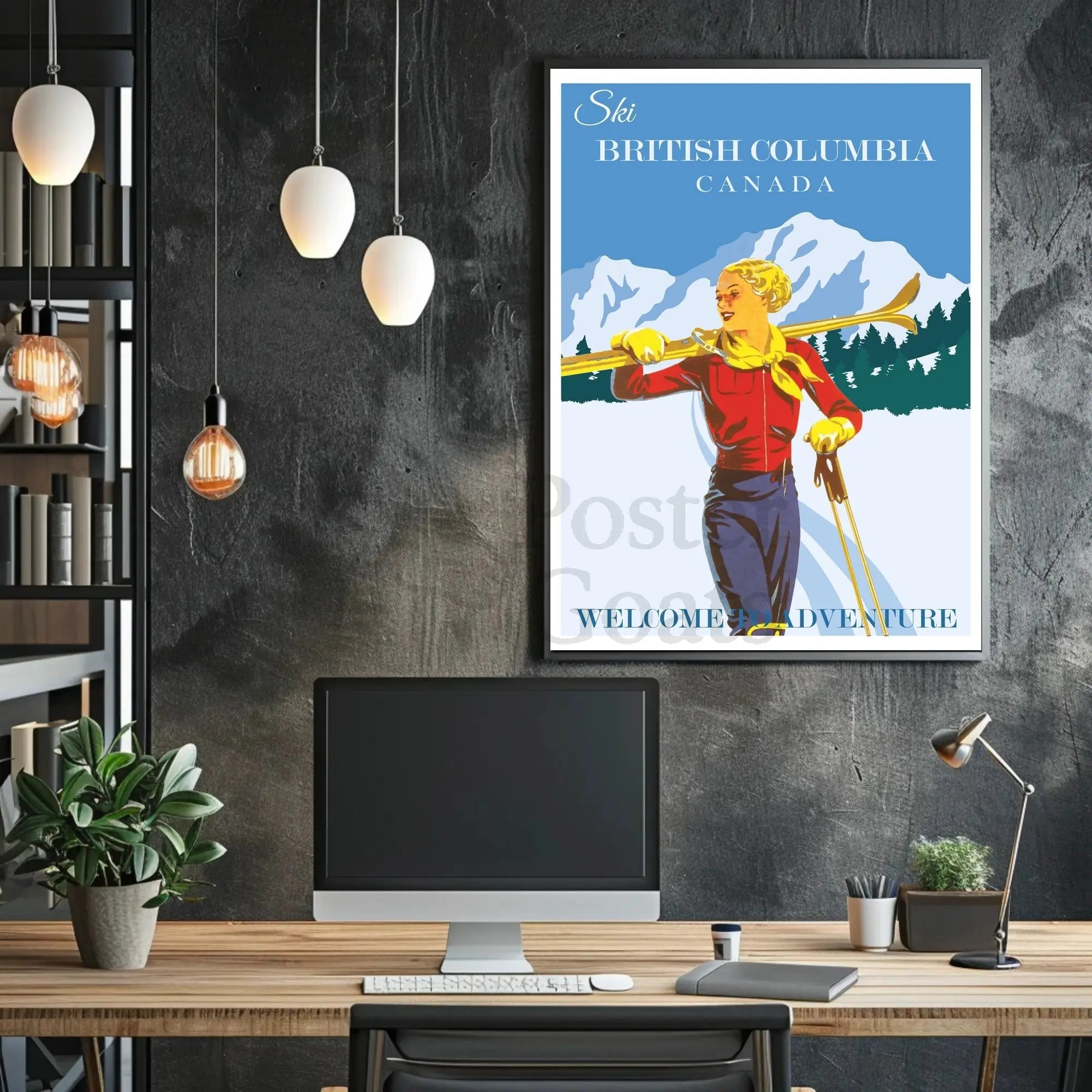 Vintage Skiing Adventure Poster - Retro Travel Poster PosterGoat