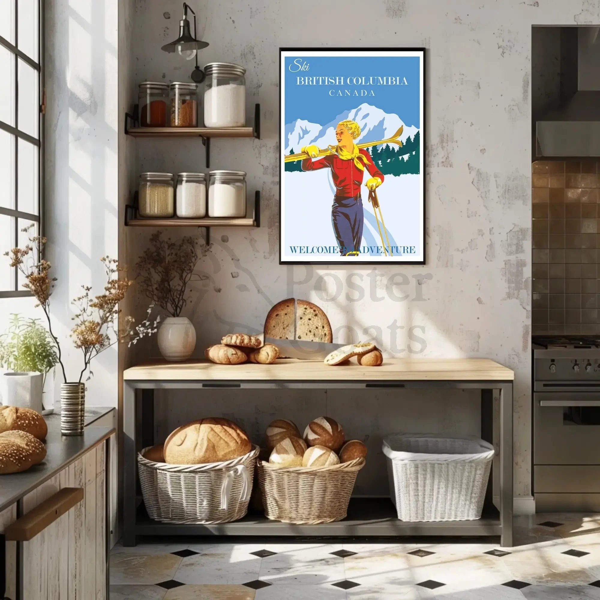 Vintage Skiing Adventure Poster - Retro Travel Poster PosterGoat