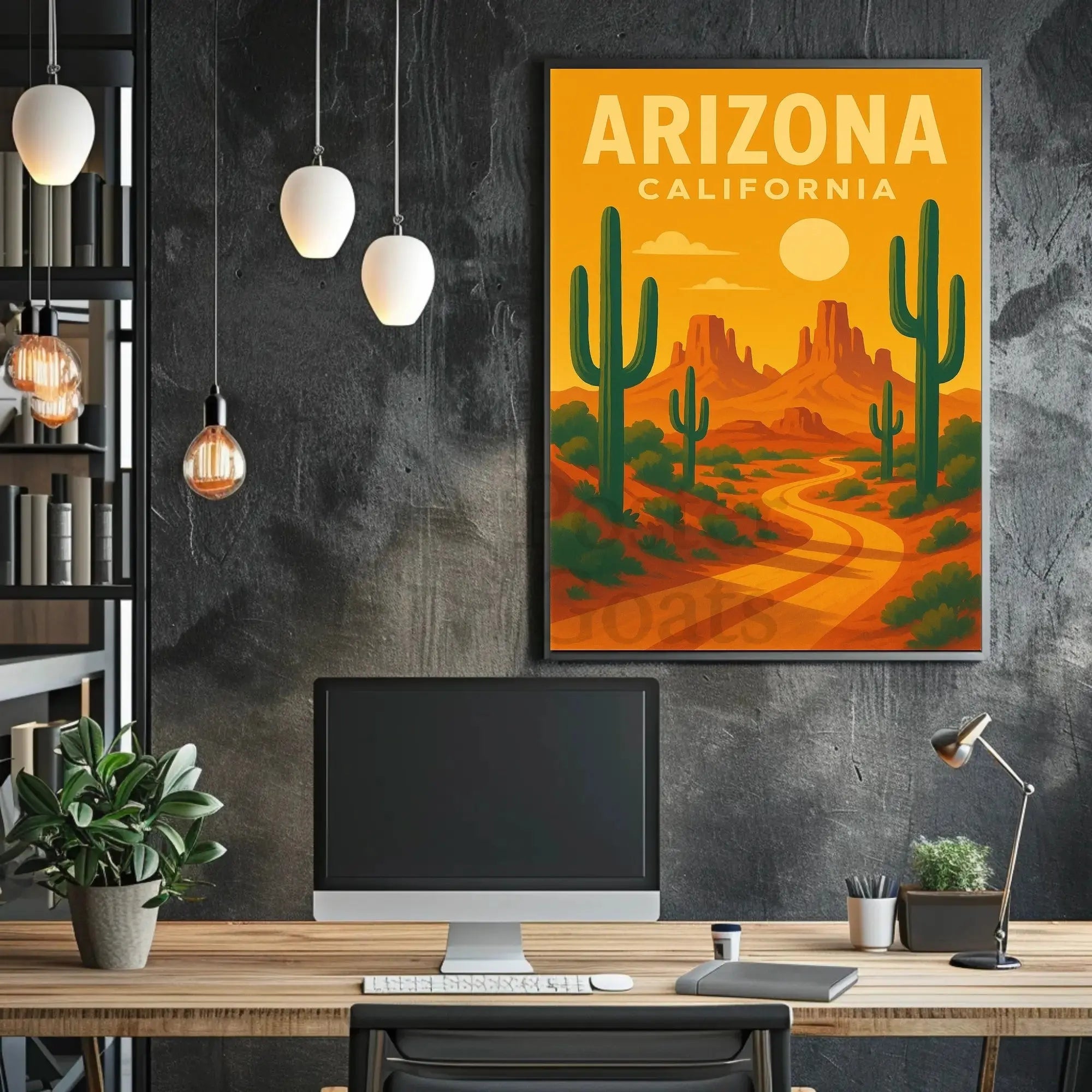 Vintage Southwest Desert Landscape Illustration Travel Poster PosterGoat