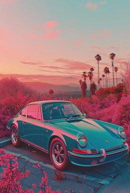 Vintage Sports Car Scenic Road Art Poster PosterGoat