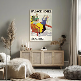 Vintage St. Moritz Palace Hotel Winter Scene Travel Poster PosterGoat