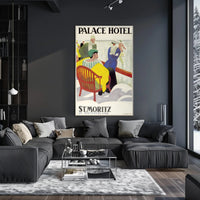 Vintage St. Moritz Palace Hotel Winter Scene Travel Poster PosterGoat