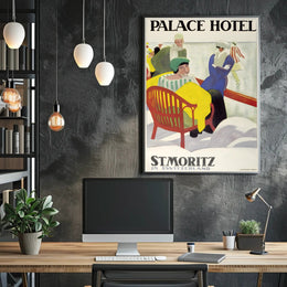 Vintage St. Moritz Palace Hotel Winter Scene Travel Poster PosterGoat