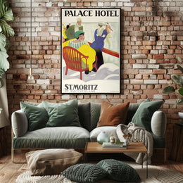 Vintage St. Moritz Palace Hotel Winter Scene Travel Poster PosterGoat