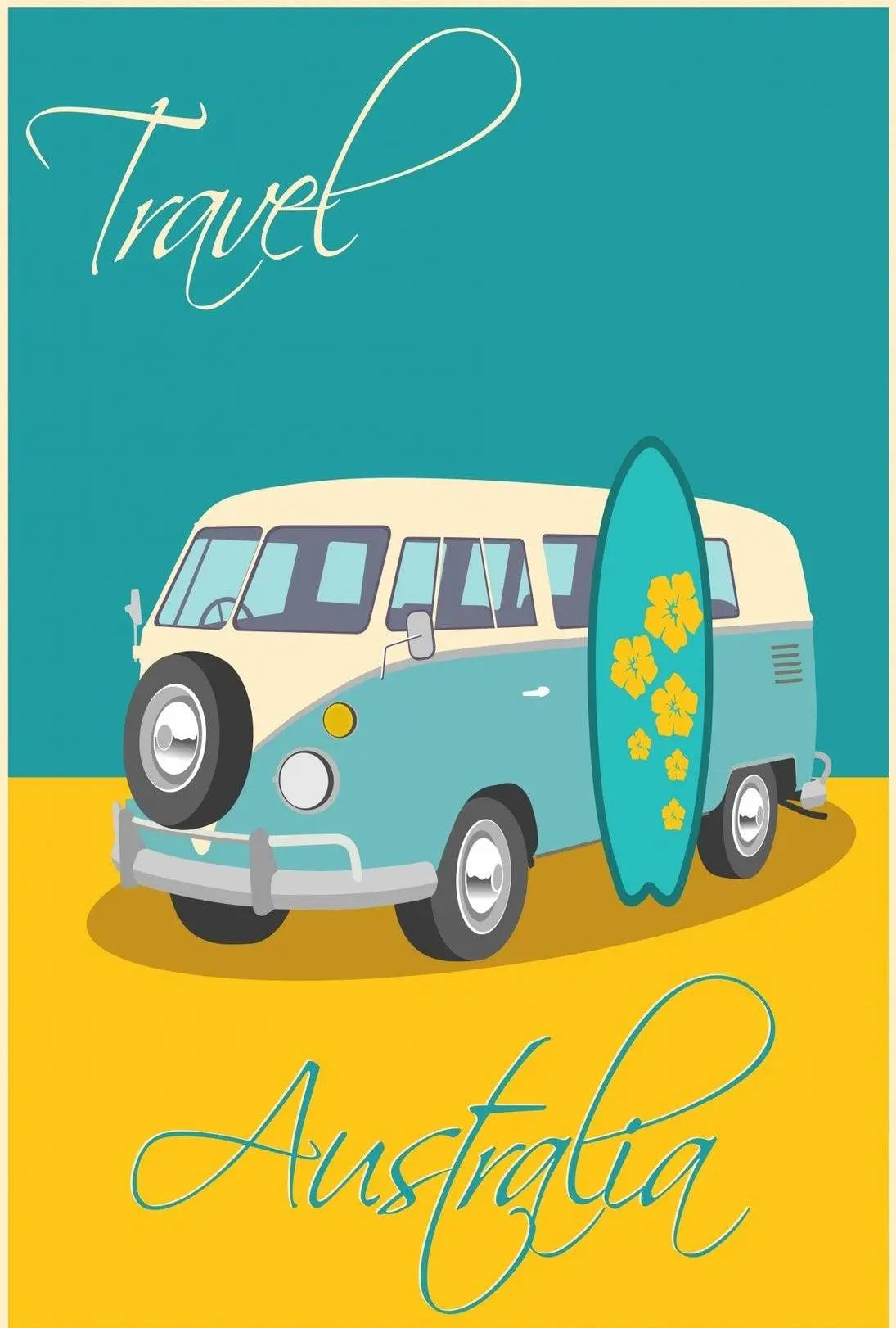 Vintage Surf Van Adventure in Australia Travel Poster PosterGoat
