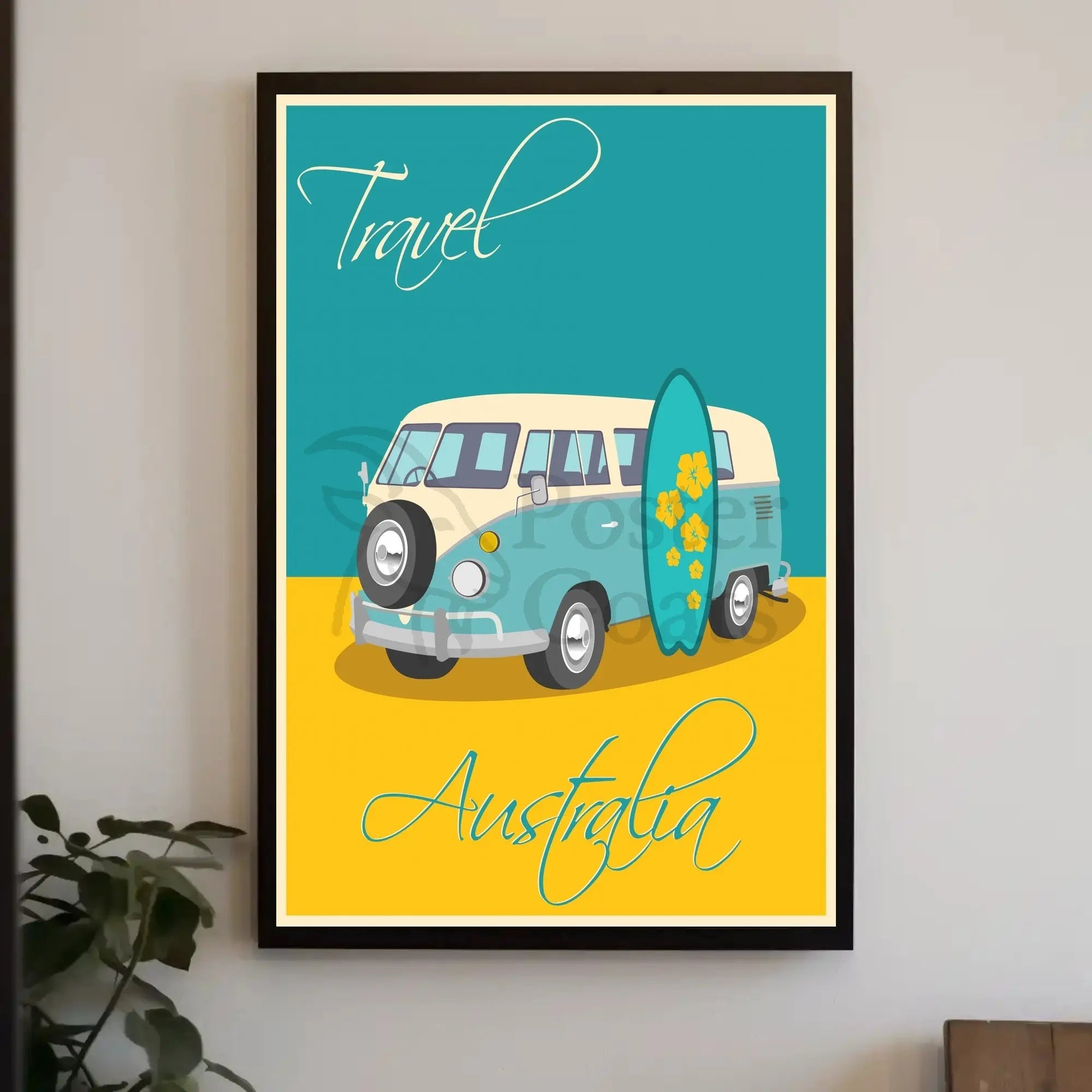 Vintage Surf Van Adventure in Australia Travel Poster PosterGoat