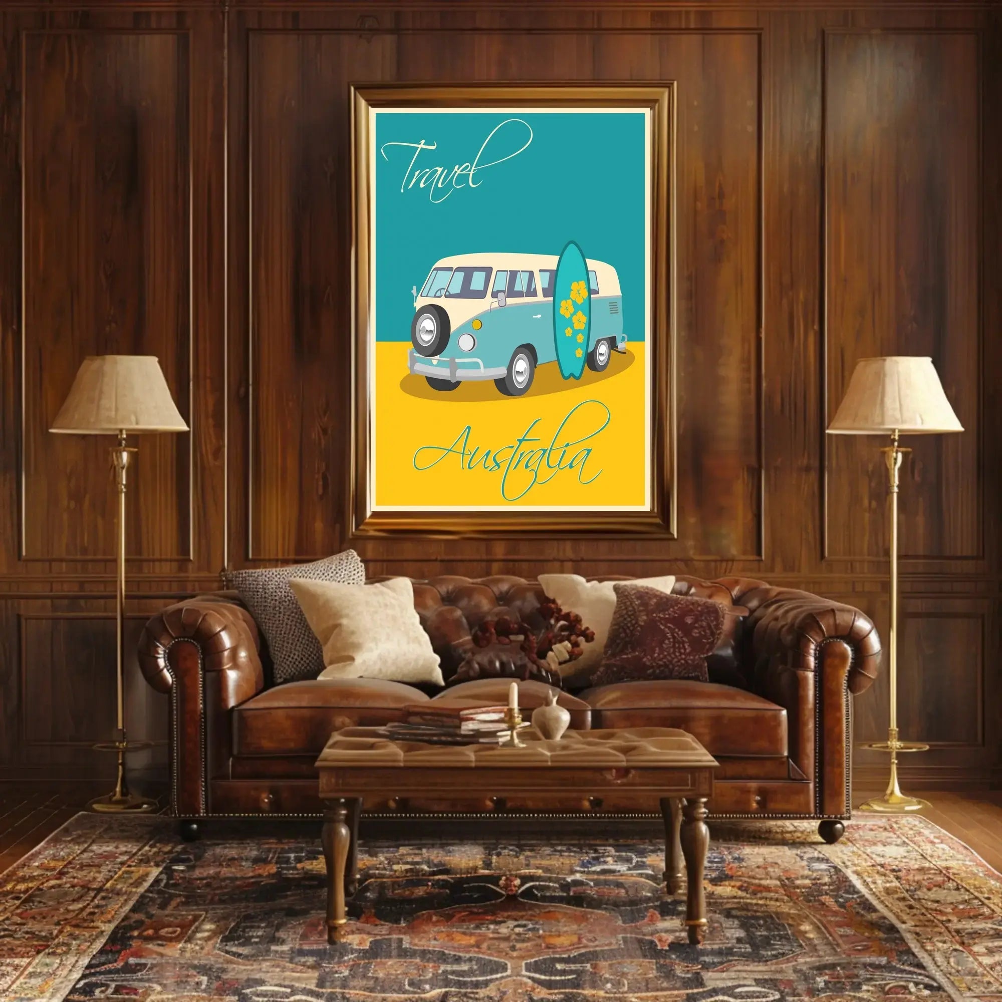 Vintage Surf Van Adventure in Australia Travel Poster PosterGoat