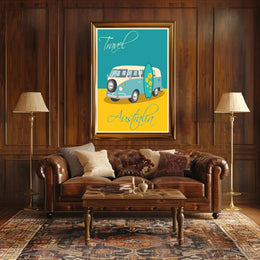 Vintage Surf Van Adventure in Australia Travel Poster PosterGoat