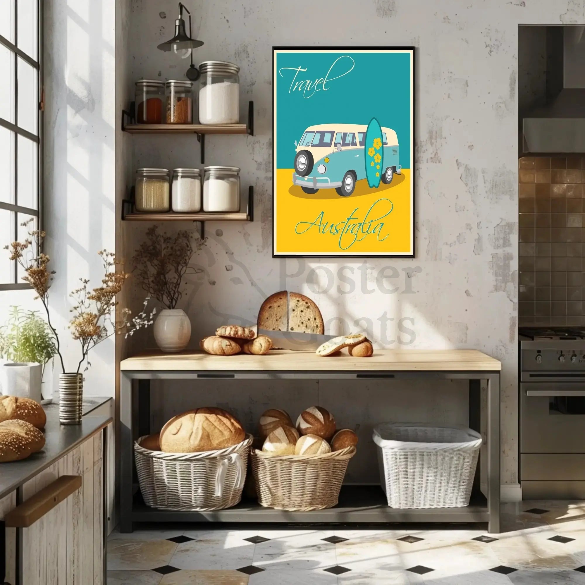 Vintage Surf Van Adventure in Australia Travel Poster PosterGoat