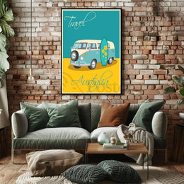 Vintage Surf Van Adventure in Australia Travel Poster PosterGoat