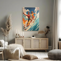 Vintage Surfing Adventure on Vibrant Ocean Waves Sports Poster PosterGoat