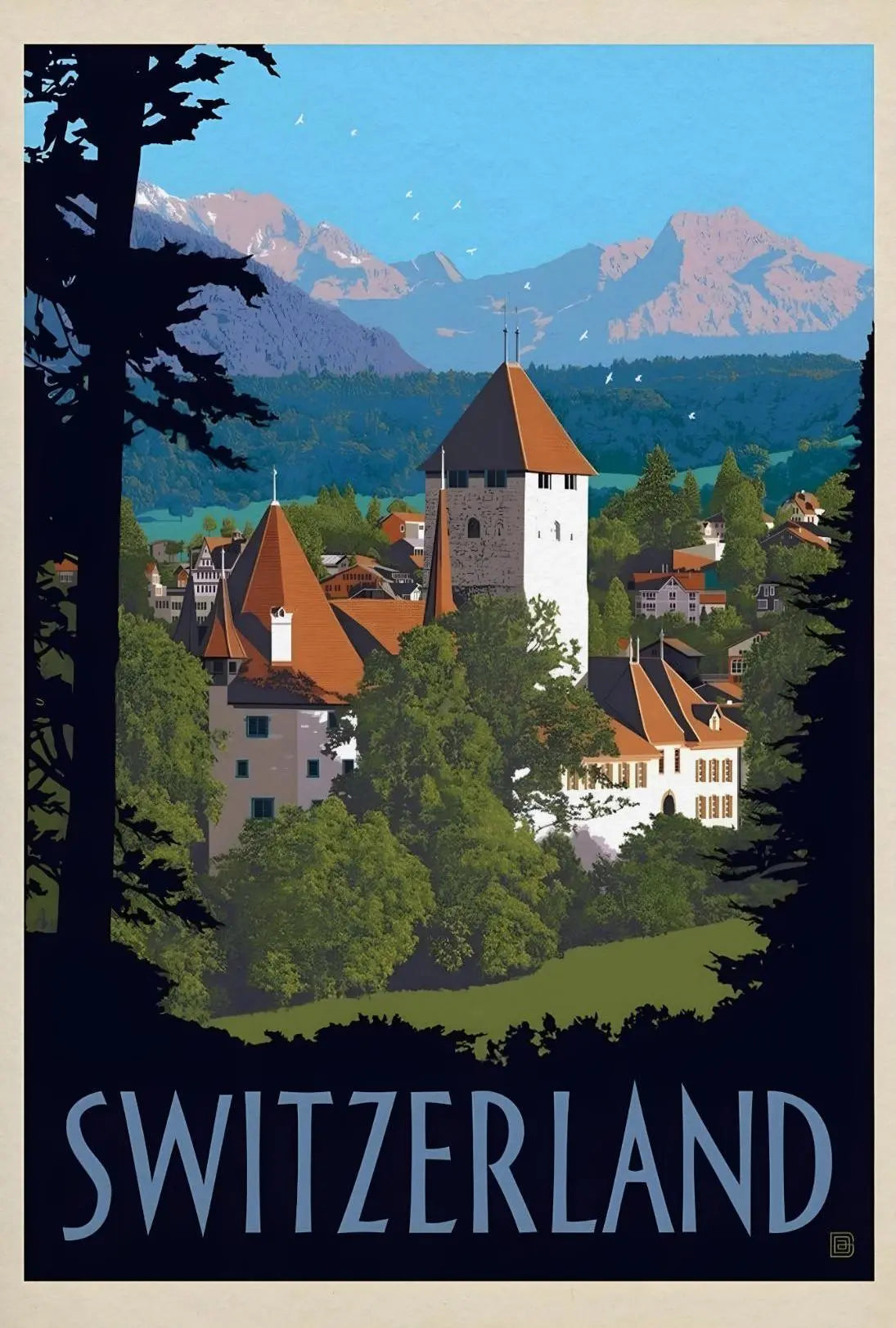 Vintage Swiss Alps Scenic Travel Poster PosterGoat
