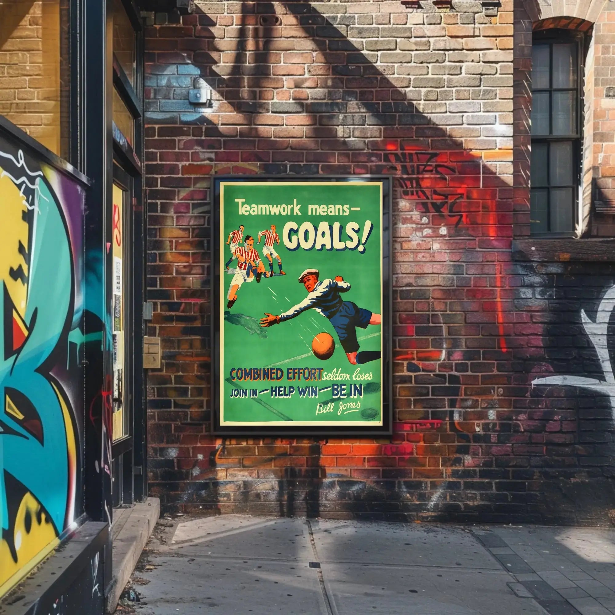 Vintage Teamwork Soccer Poster Inspires Success in Sports PosterGoat