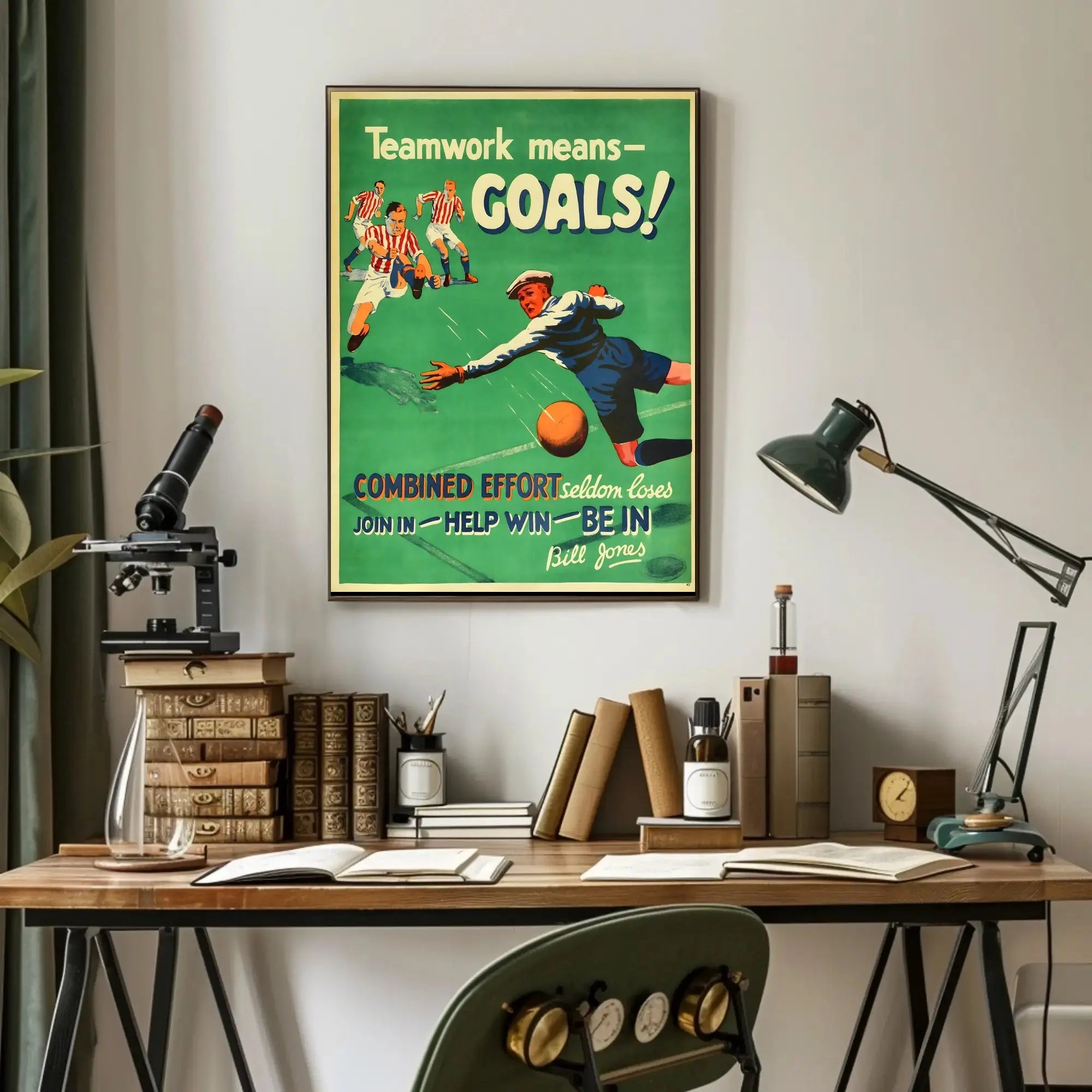 Vintage Teamwork Soccer Poster Inspires Success in Sports PosterGoat