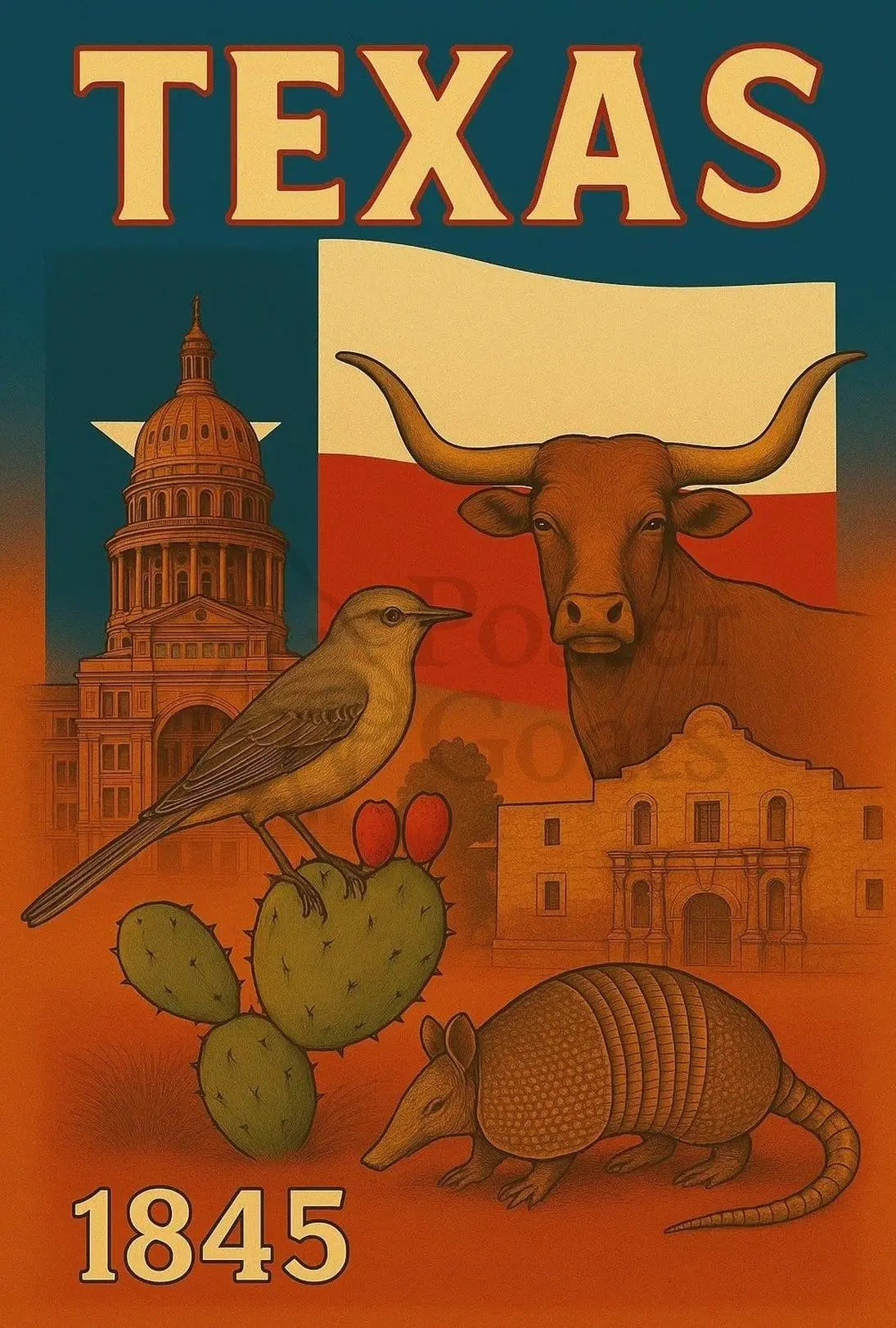 Vintage Texas Poster: Celebrating Statehood and Heritage Cultural or Heritage Poster PosterGoat