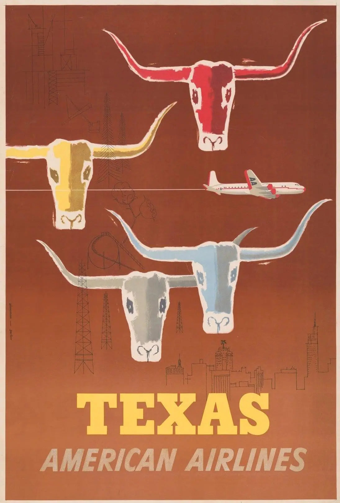 Vintage Texas Travel Poster with Mid-Century Design PosterGoat