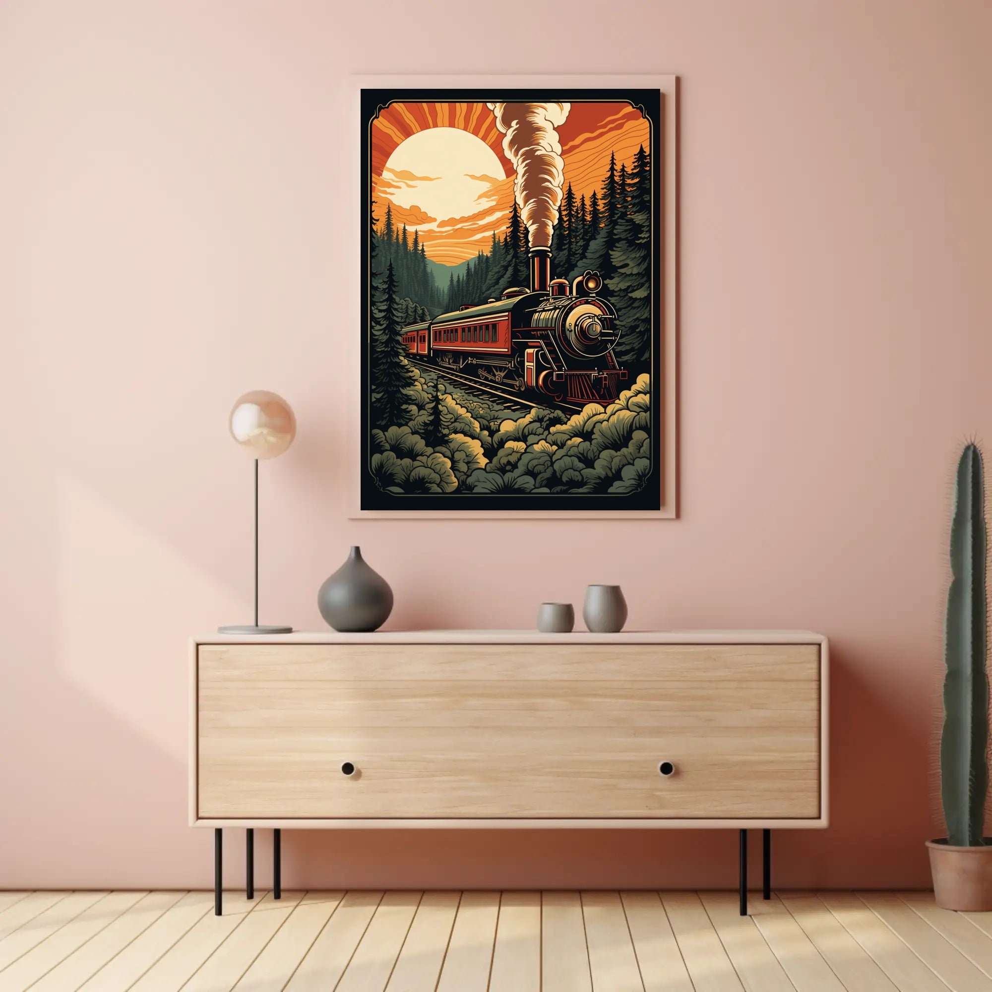 Vintage Train in Scenic Forest Travel Poster PosterGoat