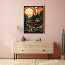 Vintage Train in Scenic Forest Travel Poster PosterGoat