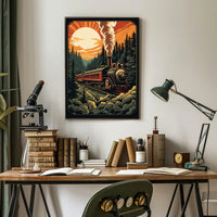 Vintage Train in Scenic Forest Travel Poster PosterGoat