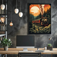 Vintage Train in Scenic Forest Travel Poster PosterGoat