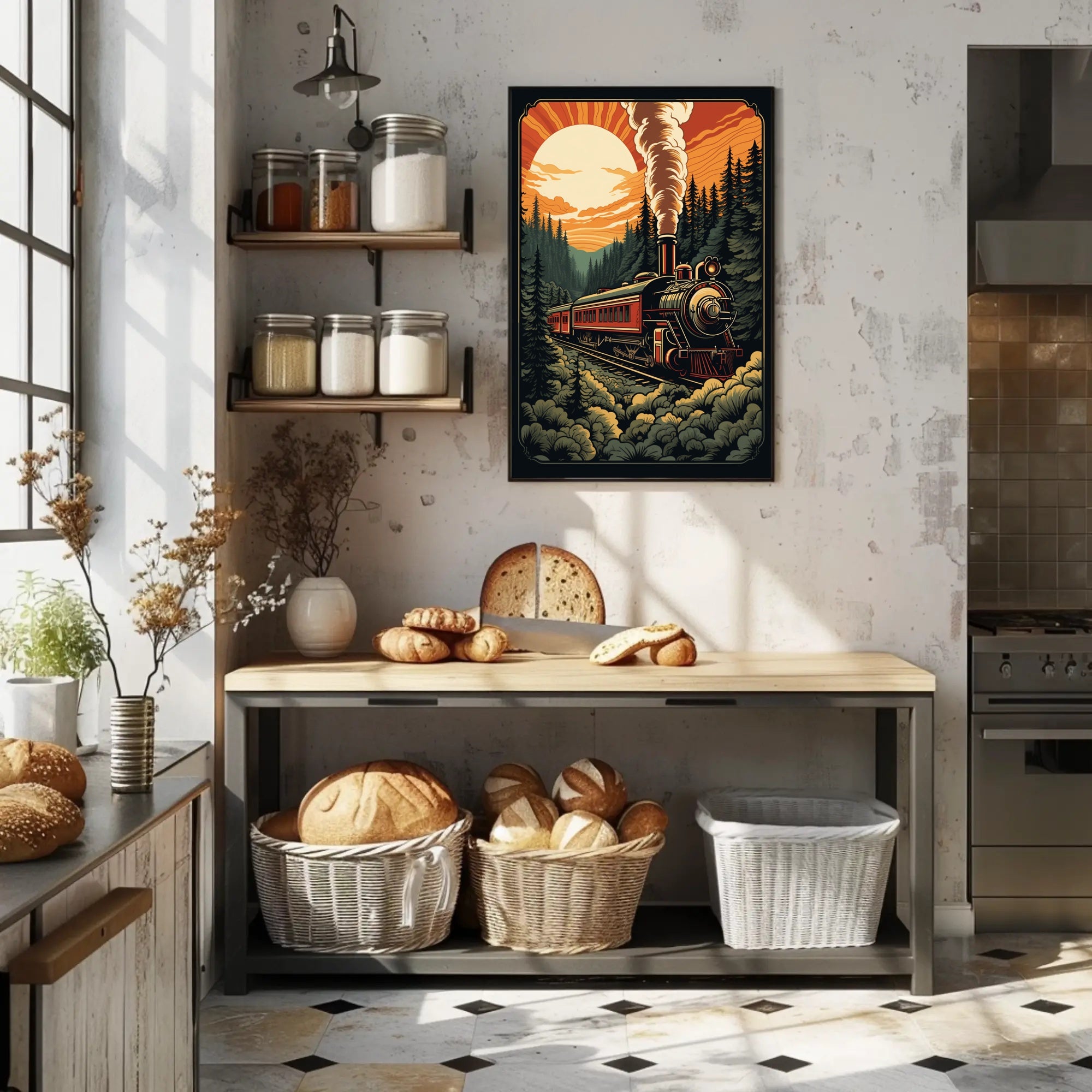 Vintage Train in Scenic Forest Travel Poster PosterGoat