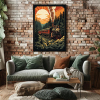 Vintage Train in Scenic Forest Travel Poster PosterGoat