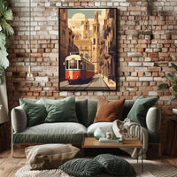 Vintage Tram Adventure in Historic City Travel Poster PosterGoat