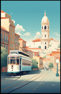 Vintage Tram in Scenic European Town Travel Poster PosterGoat