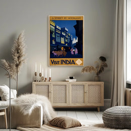 Vintage Travel Poster Visit India Under Moonlight PosterGoat