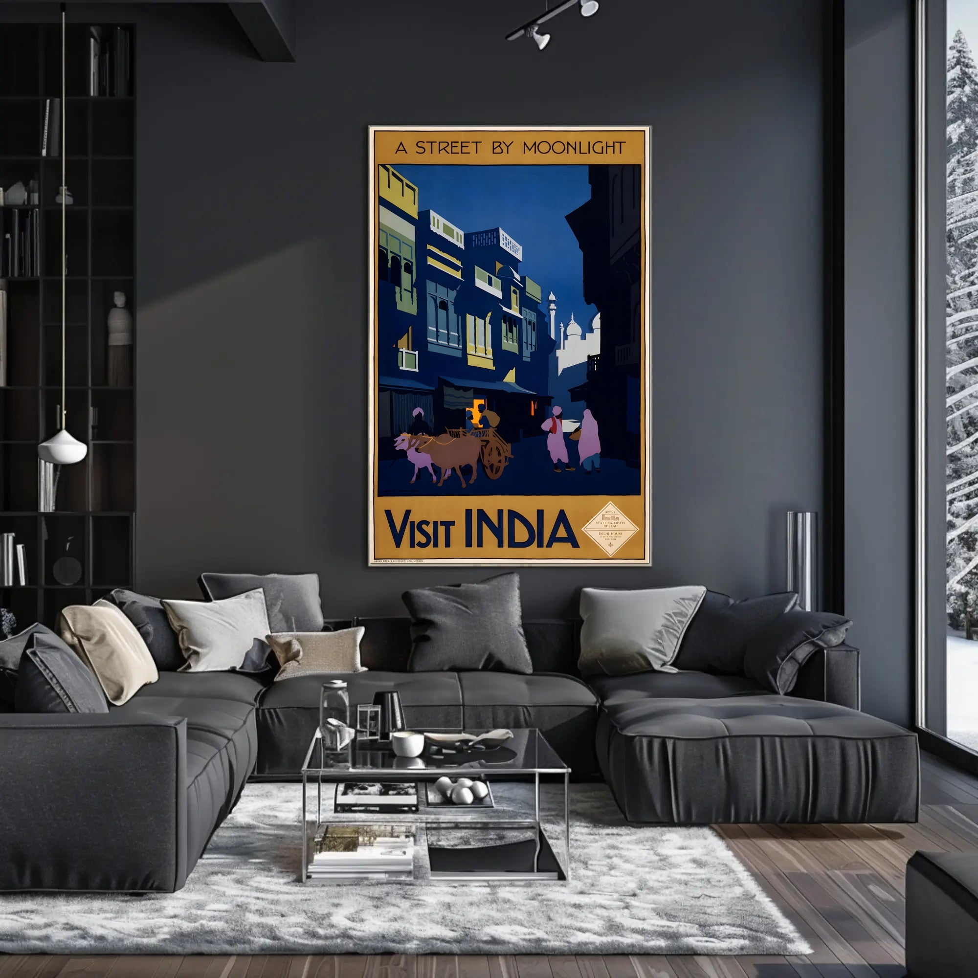 Vintage Travel Poster Visit India Under Moonlight PosterGoat