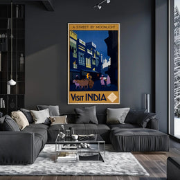 Vintage Travel Poster Visit India Under Moonlight PosterGoat