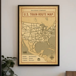 Vintage U.S. Train Routes Map Travel Poster PosterGoat