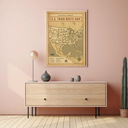 Vintage U.S. Train Routes Map Travel Poster PosterGoat