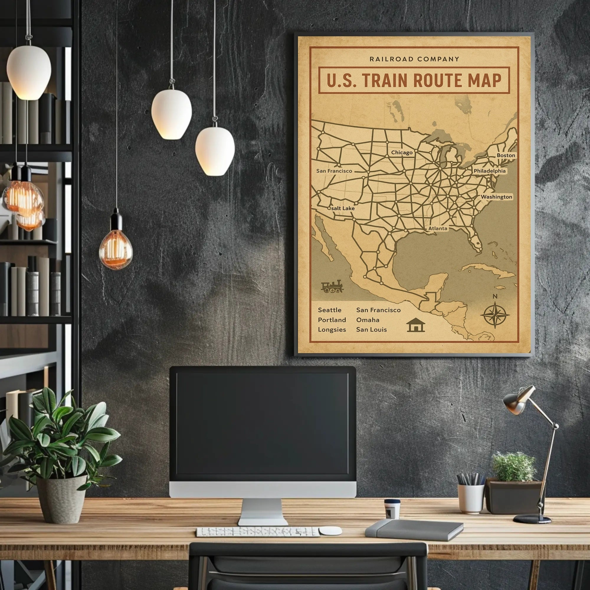 Vintage U.S. Train Routes Map Travel Poster PosterGoat
