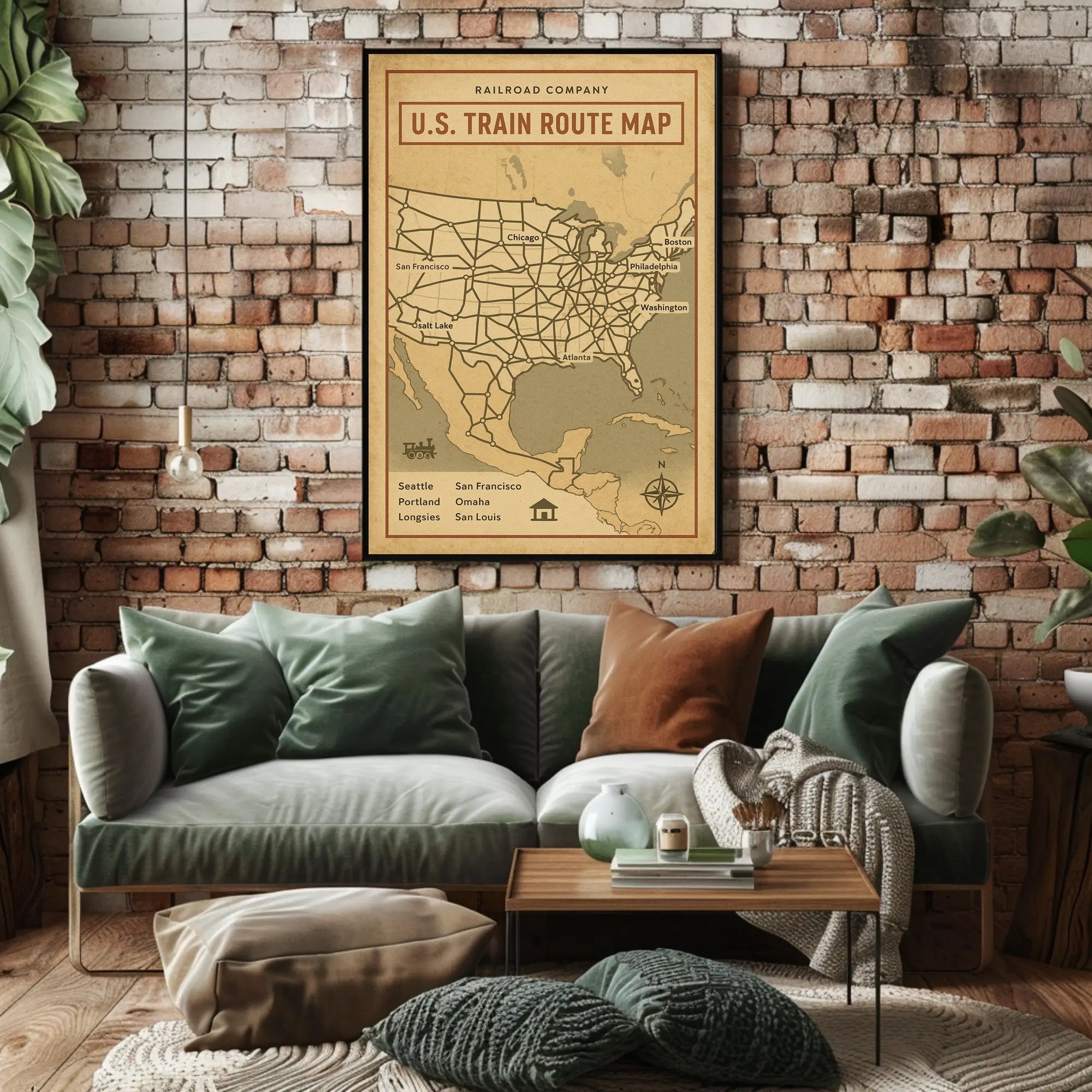 Vintage U.S. Train Routes Map Travel Poster PosterGoat