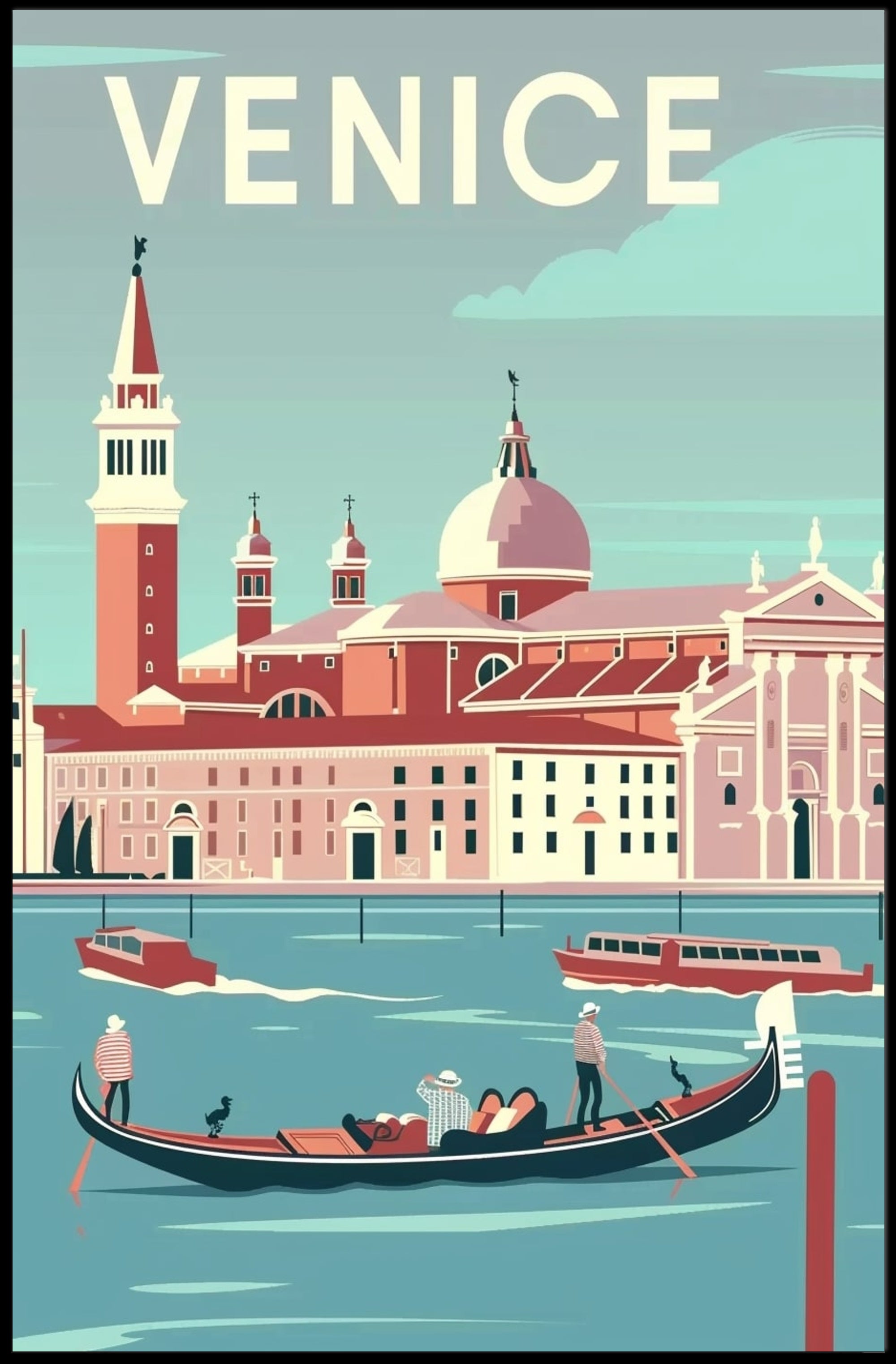 Vintage Venice Gondola Travel Poster PosterGoat