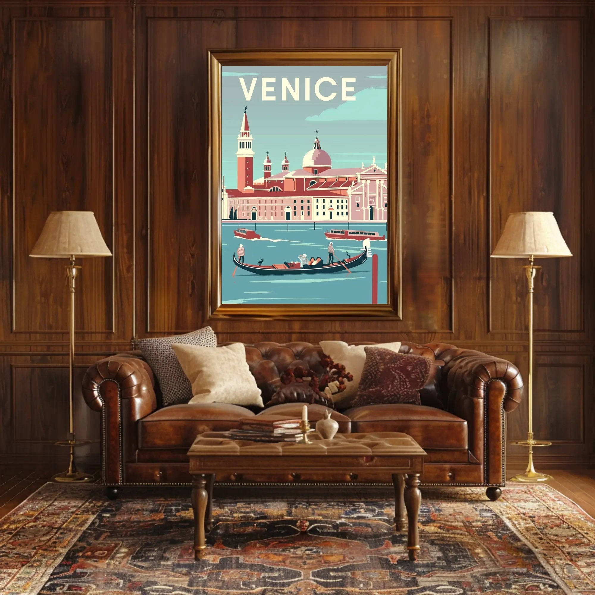 Vintage Venice Gondola Travel Poster PosterGoat